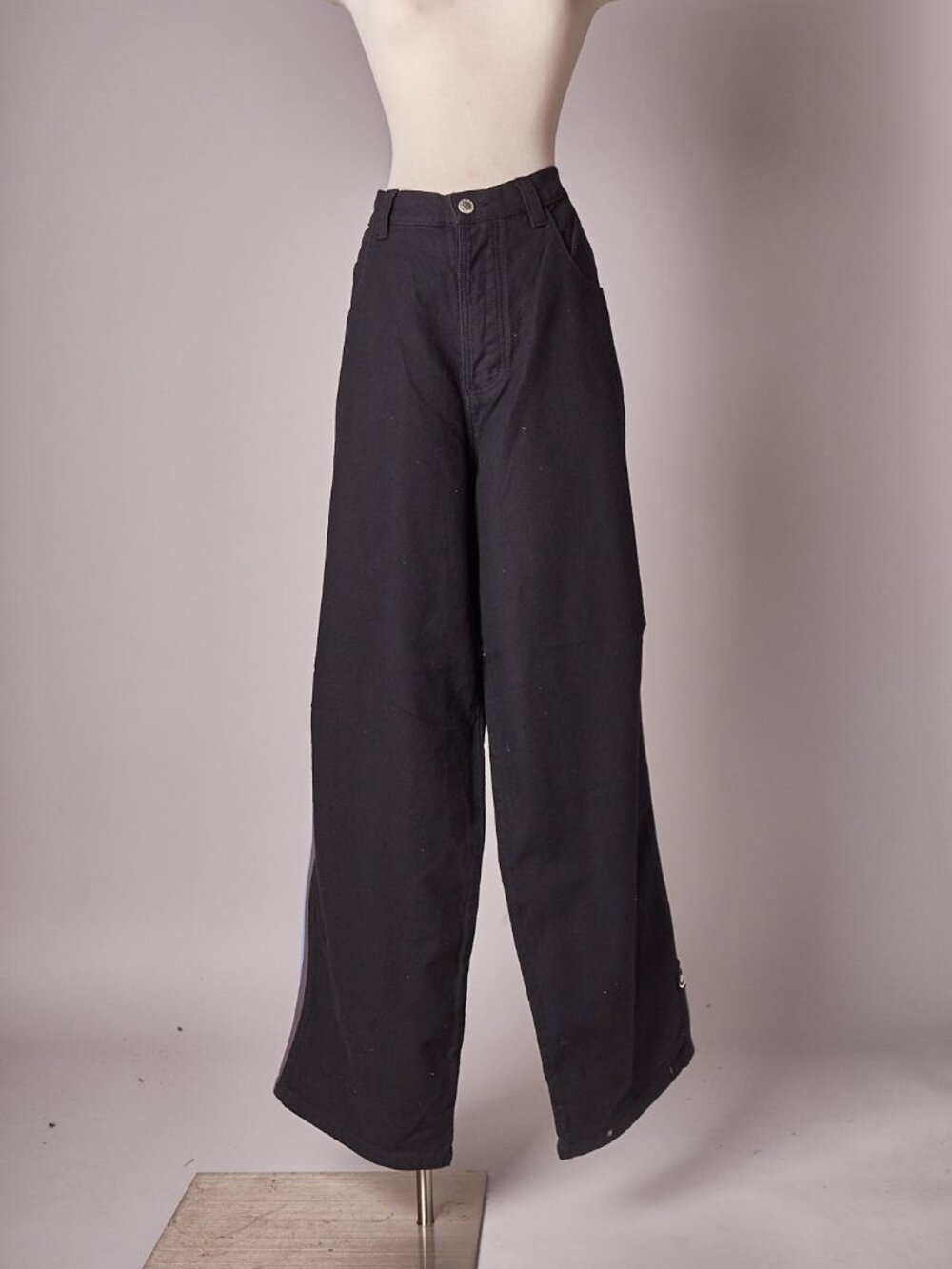 1990s Deadstock Baggy Black Stripe Leg Split Skateboarding Pants